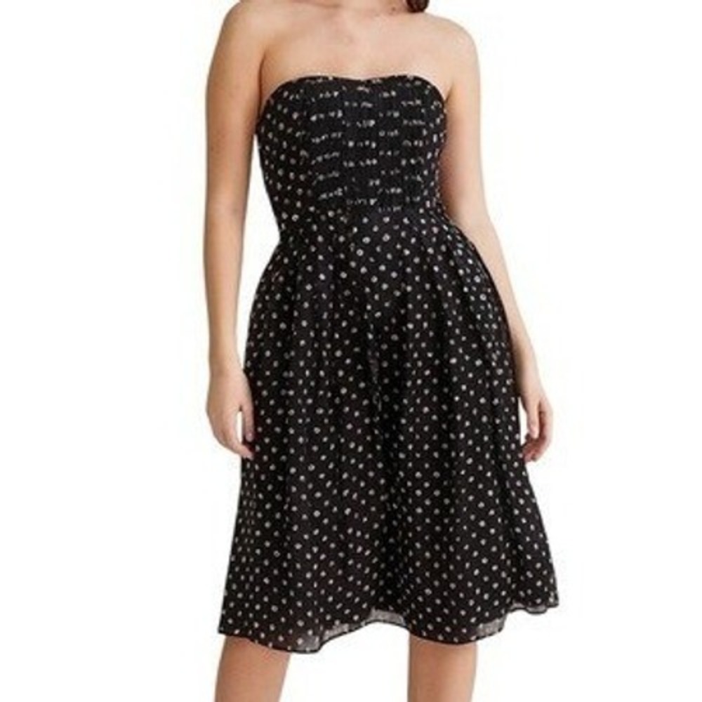Madewell Broadway & Broome Polka‎ Dot Strapless Dress 6 Navy Mini Retro Party